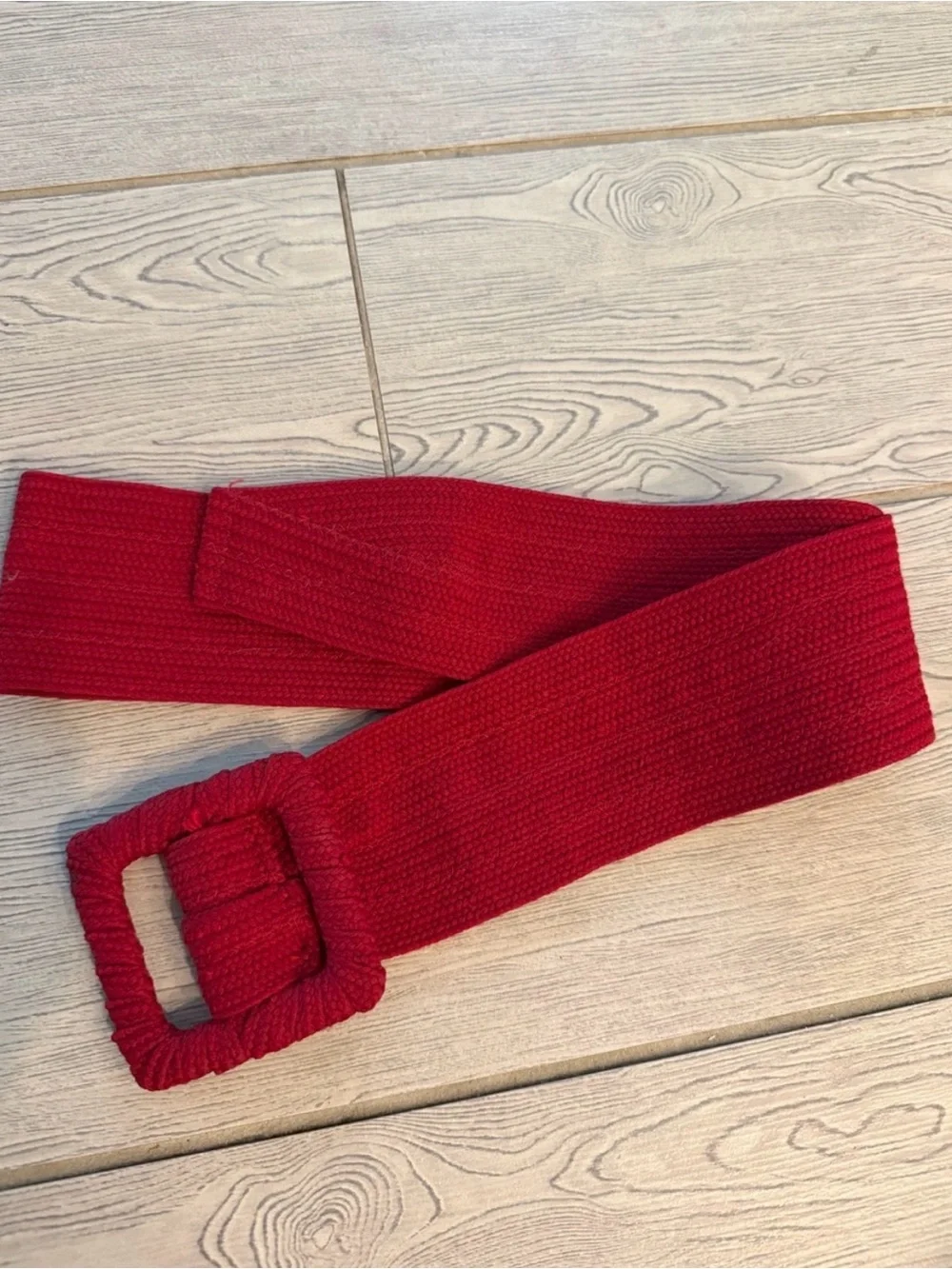 Vintage Red woven Knit Belt with Fabric Covered Buckle